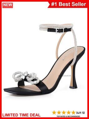 Rhinestone Ankle Strap Kitten Heel Sandals Sparkly Evening